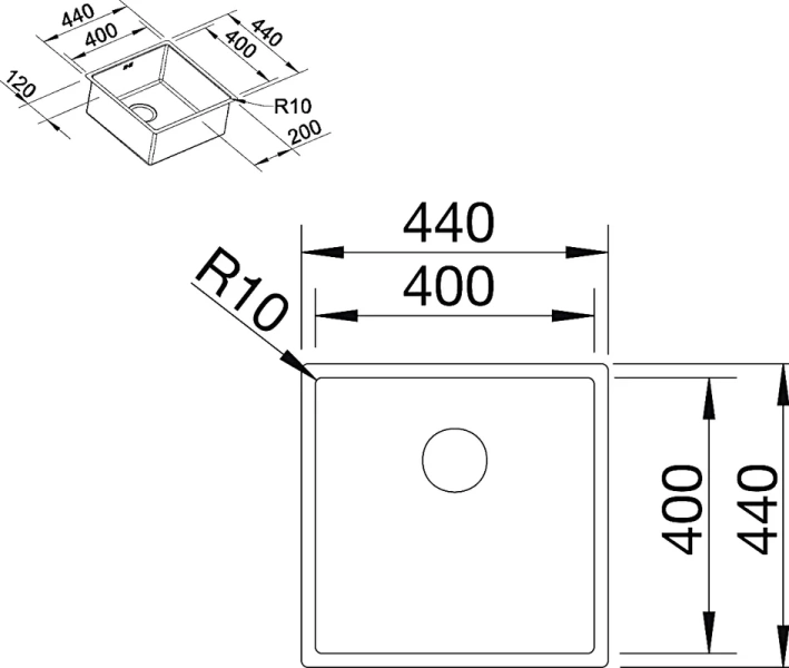 Мойка для кухни Blanco Claron 400-U 44 см нержавеющая сталь 521573 (детальная фотография), квадратная