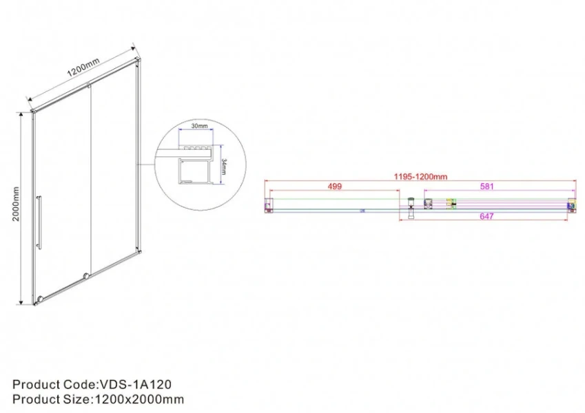 Душевая дверь в нишу Vincea Arno 120 см профиль черный, стекло прозрачное VPS-1A120CLB (детальная фотография), раздвижные