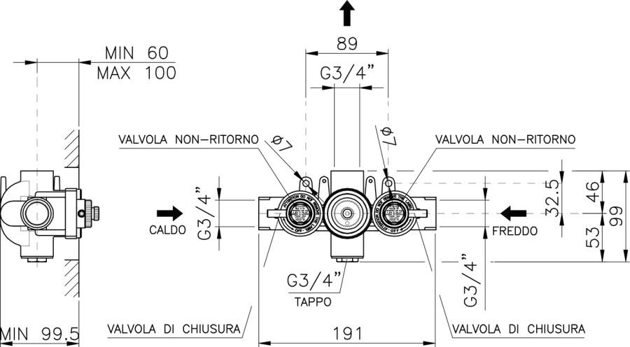 Смеситель термостатический для душа, встраиваемая часть, Nicolazzi Termostatico 4913CR (детальная фотография), для душа