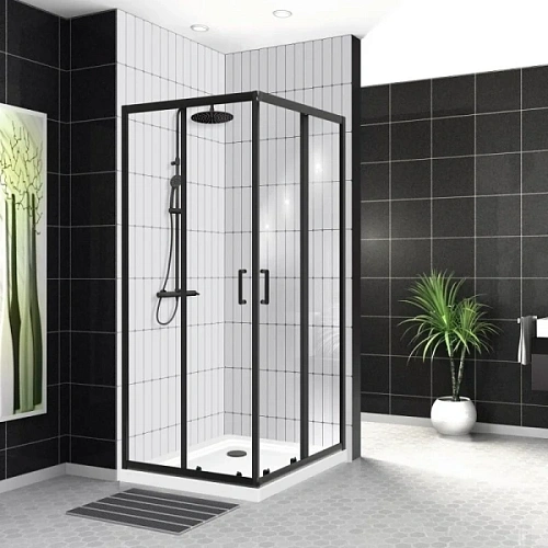 Душевой уголок BelBagno Uno-195 90х90 см профиль черный стекло прозрачное - фото 4