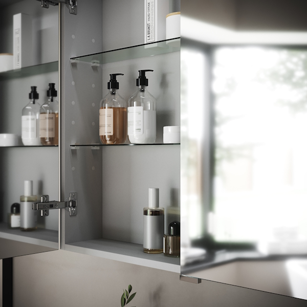 Зеркальный шкаф с подсветкой Sancos Hilton 90 см с розеткой Z900 (детальная фотография), с кнопкой