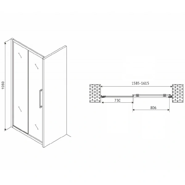 Душевая дверь в нишу Abber Schwarzer Diamant AG30160H 160 см раздвижная (детальная фотография), современные, hi-tech