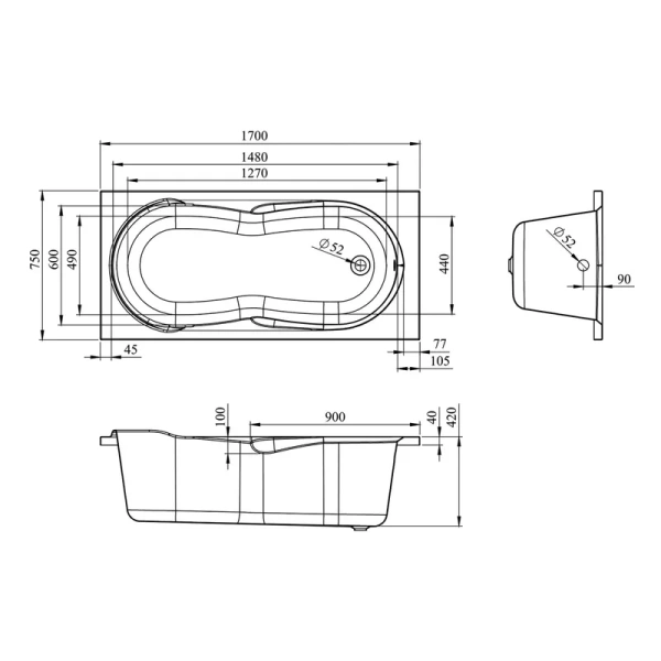 Ванна акриловая Lavinia Boho Easter Pro 170x75 см усиленный армированный корпус 37060075 (детальная фотография), по запросу