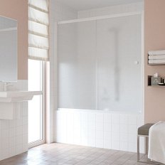 Душевая шторка на ванную профиль белый стекло сатин Vegas-glass