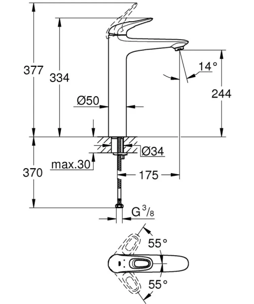Смеситель для раковины хром Grohe Eurostyle New 23570003 (детальная фотография), для раковины