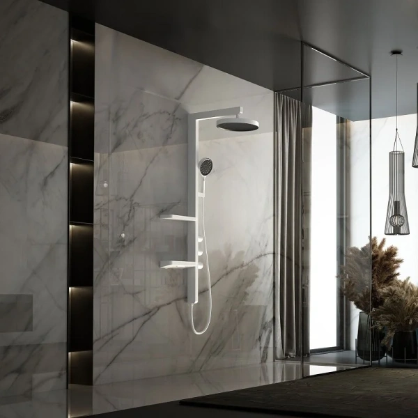 Душевая стойка Vincea Inspire VSFS-3I11 с изливом (детальная фотография), белые, черные, другие