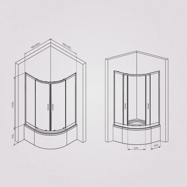 Душевой уголок Am.Pm Gem 90х90 см профиль черный матовый W90G-401A090BT (детальная фотография), полукруглые, четверть круга
