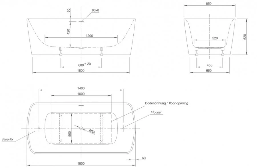 Ванна акриловая Knief Cosy 0100-279-06 180 х 85 см (детальная фотография), современныe, hi-tech