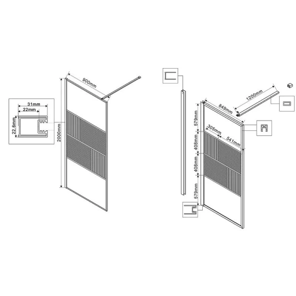 Душевая перегородка Vincea Walk-In 90 см профиль брашированное золото VSW-1HC900CFBG (детальная фотография), современные, hi-tech