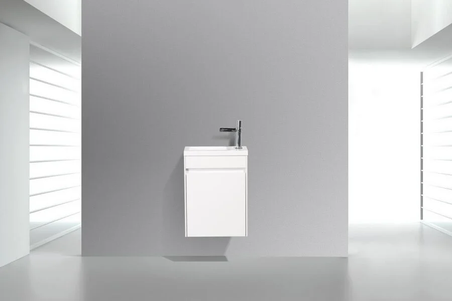 Тумба под раковину подвесная BelBagno Pietra Mini 46 см левосторонняя, bianco lucido PIETRA MINI-460-1A-SO-BL-L (детальная фотография), моноблок
