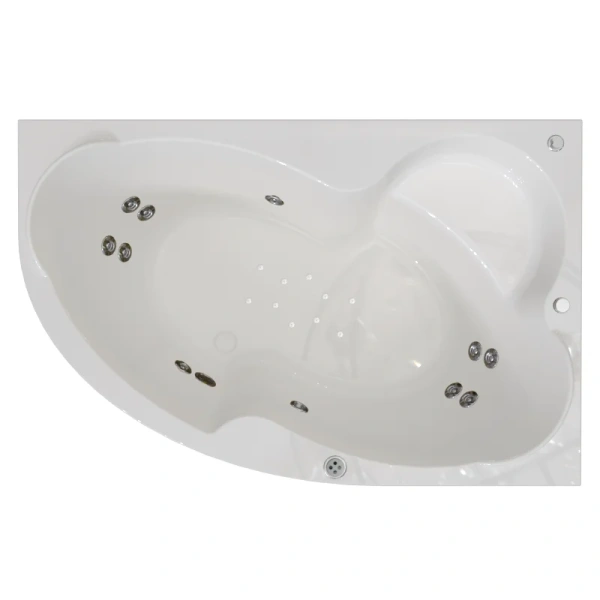 Гидромассажная ванна Радомир Ирма 2-81-2-1-9-217/2-81-2-2-9-217, 169 x 110 см, L/R, рама-подставка, фронтальная панель, слив-перелив, гидромассаж Терапия хром КУ 200, белая (детальная фотография), акриловые