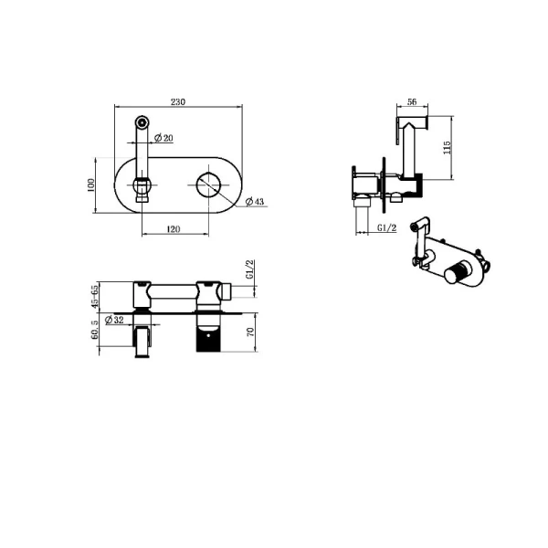 Гигиенический душ со смесителем Boheme Stick золото матовое 127-MG.3 (детальная фотография), для туалета