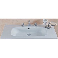 Раковина-консоль, 3 отверстия под смеситель, с кольцом перелива в цвете хром, La Beaute Cornelia