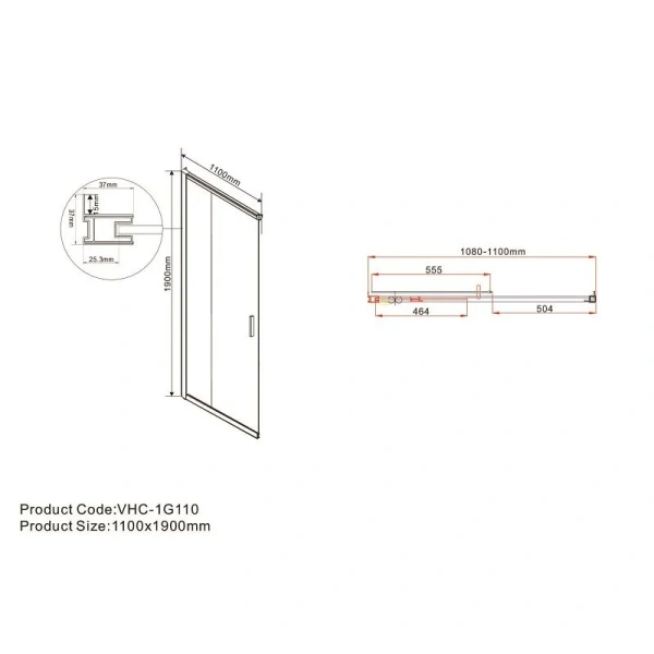 Душевой уголок Vincea Garda 110х90 см брашированное золото стекло прозрачное VSS-1G9011CLG (детальная фотография), современные, hi-tech
