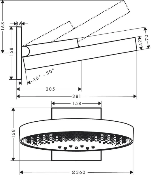 Верхний душ Hansgrohe Rainfinity шлифованная бронза 26234140 (детальная фотография), верхние души