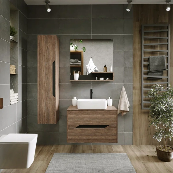 Шкаф-пенал подвесной Grossman Поло 32 см винтажное дерево темное/графит 303202 (детальная фотография), недорого