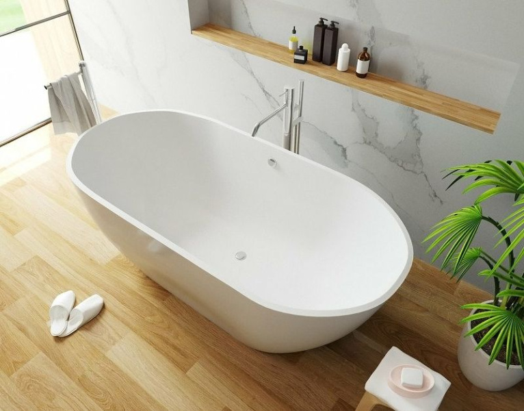 Ванна из литьевого мрамора Эстет Майами 160x75 см белая матовая ФР-00014380 (детальная фотография), овальные