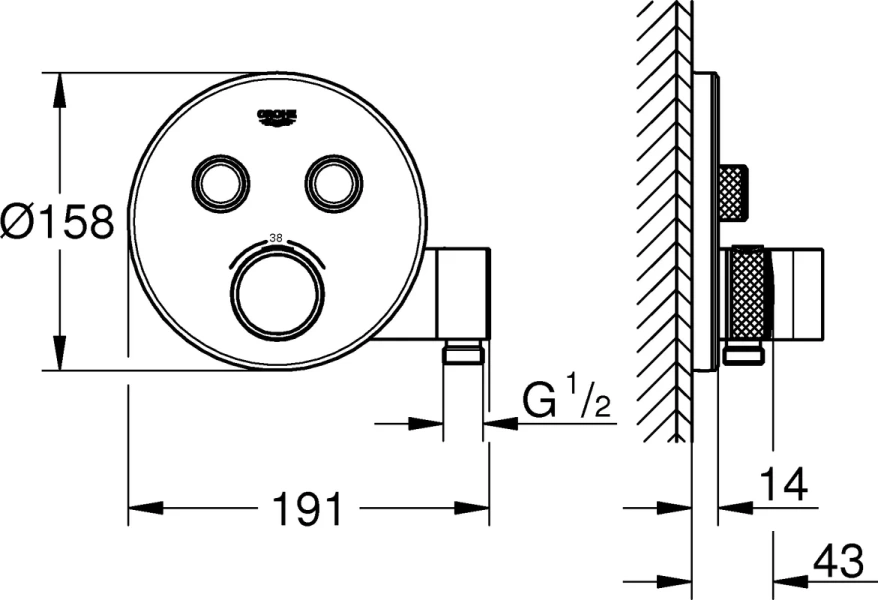 Термостат универсальный GROHE 29120000, верхняя монтажная часть.  (детальная фотография), хром