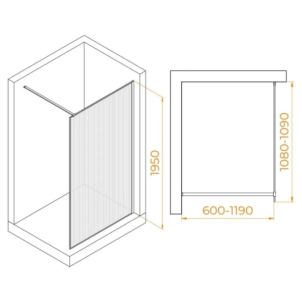Душевая перегородка RGW Walk In WA-08B 110 см профиль черный 06100811-154 (детальная фотография), современные, hi-tech