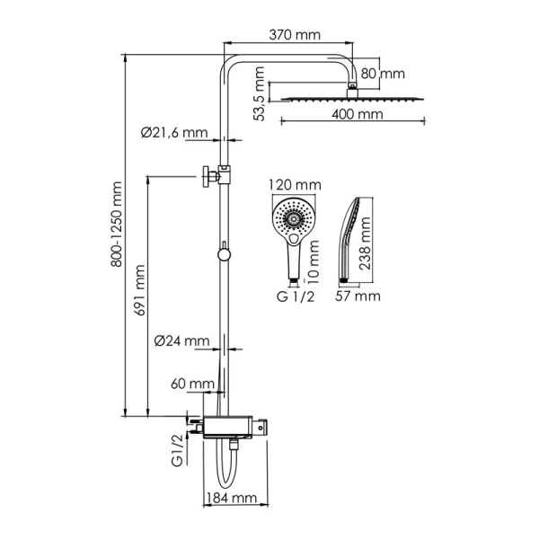 Душевая стойка WasserKRAFT Aller хром A113.119.101.CH Thermo (детальная фотография), современные, hi-tech
