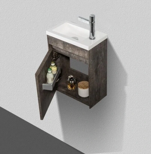 Тумба под раковину подвесная Belbagno Pietra Mini 40 см правосторонняя, stone PIETRA MINI-400-1A-SO-PT-R (детальная фотография), подвесная, пристенная