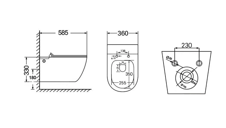 Унитаз подвесной Abber BEQUEM белый AC1105P (детальная фотография), современные, hi-tech