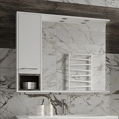 Зеркальный шкаф с подсветкой Misty Фетта 100 см белый, левый