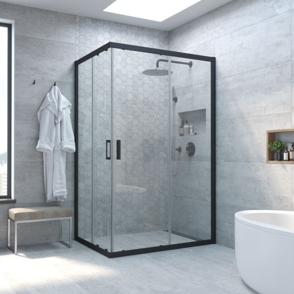 Душевой уголок профиль черный матовый стекло прозрачное Vegas-glass ZA-F NOVO 120*90 02М 01 (детальная фотография)