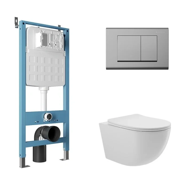 Унитаз с инсталляцией Aqueduto Ovo клавиша хром AQDS108 (детальная фотография)