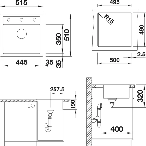 Мойка для кухни Blanco Dalago 5 51.5 см черная 525871 (детальная фотография), врезные