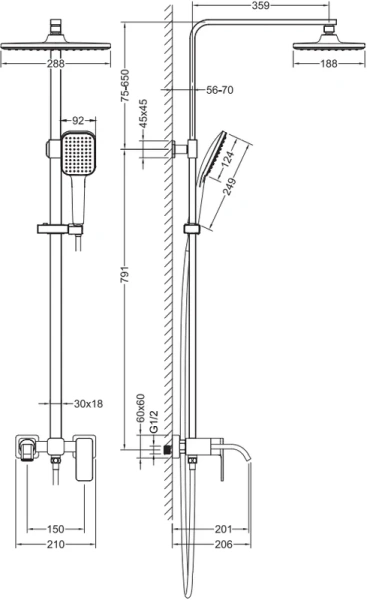 Душевая стойка хром Timo Selene SX-1013/00 (детальная фотография), с изливом