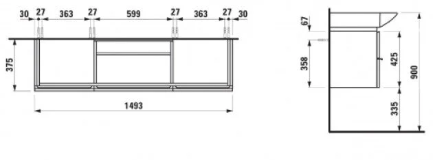 Тумба для раковины, 2 выдвижных ящика, Laufen Case 4.0135.2 (детальная фотография), по запросу