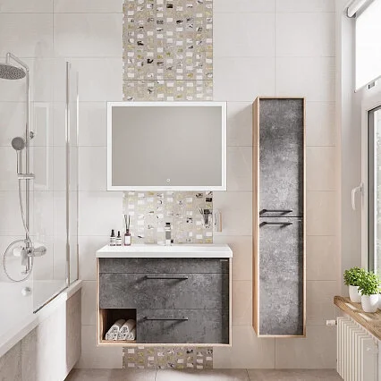 Тумба под раковину подвесная Grossman Реал 80 см веллингтон/бетон 108009 (детальная фотография), подвесная, пристенная