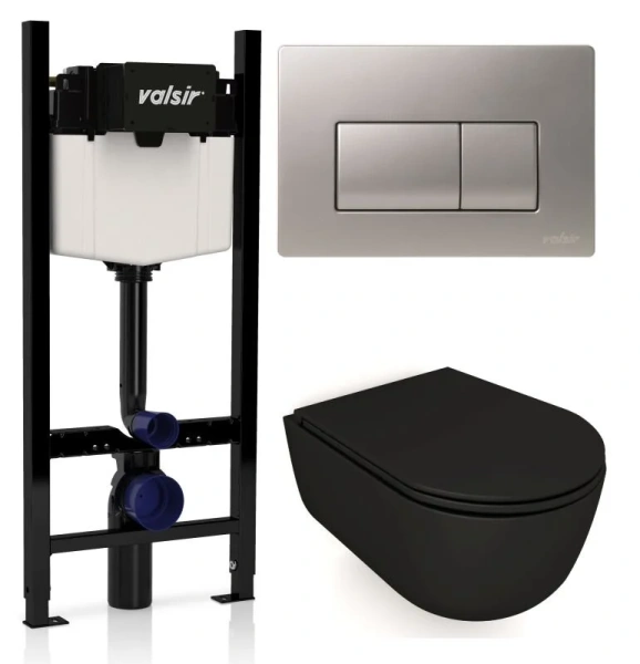 Унитаз с инсталляцией Valsir Dream с клавишей матовый хром KIT VSCrM 7334NEMT Slim P1 (детальная фотография)