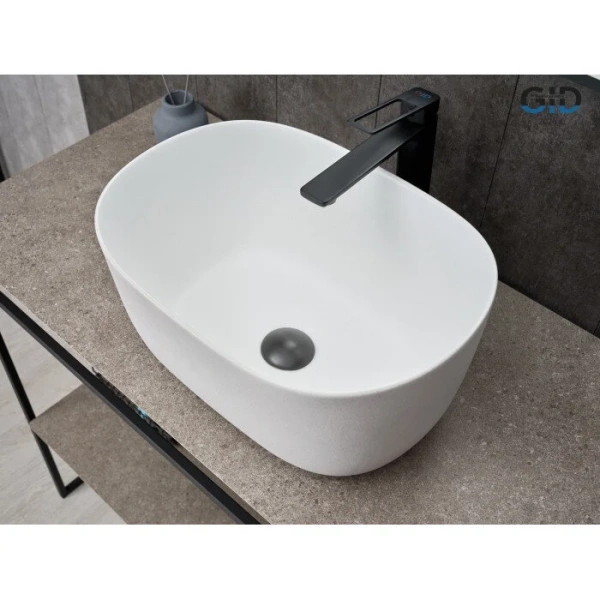 Раковина GID Creativo N9302wg 45 см белая матовая/белый графит 51220 (детальная фотография), в форме чаши, круглой формы