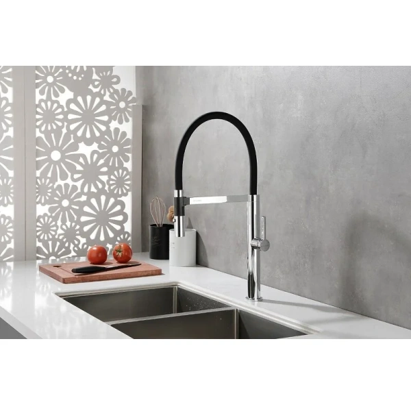 Смеситель для кухни Paulmark Leader Le214101 с гибким изливом (детальная фотография), хром, золото, белые, черные, другие