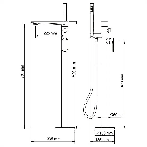 Смеситель для ванны WasserKRAFT Elbe напольный, черный 7421 (детальная фотография), для ванны