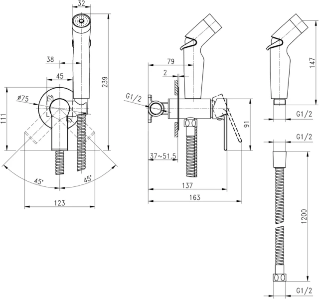 Гигиенический душ со смесителем Cersanit Flavis хром 64104 (детальная фотография), округлые index_1
