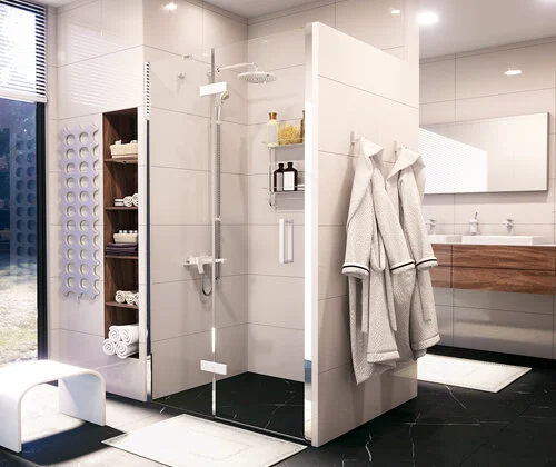 Душевая дверь WasserKRAFT Aller 120 см левая, ручка белая 10H05LWHITE (детальная фотография), распашные