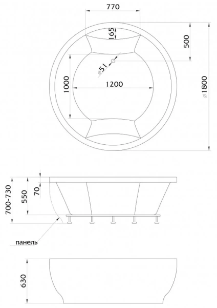 Ванна акриловая Aima Design Omega New 180 x 180 см, отдельностоящая, белый, 01омн1818 (детальная фотография), современныe, hi-tech