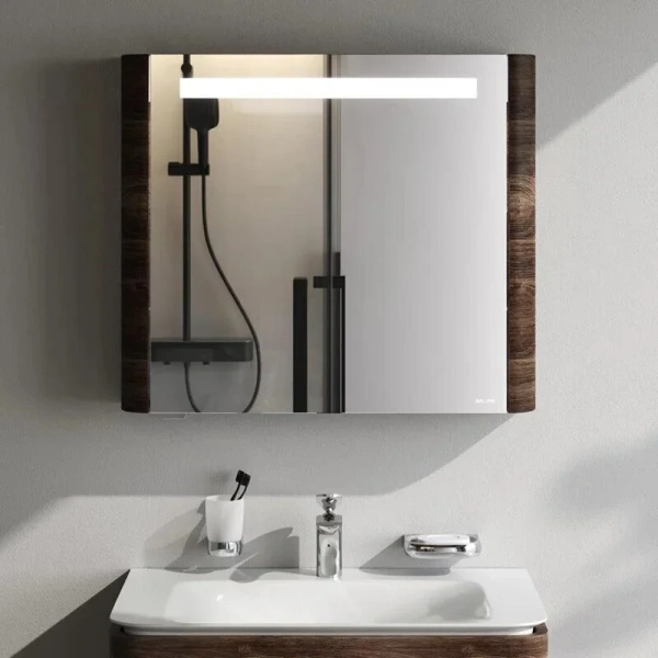 Зеркальный шкаф с подсветкой Am.Pm Sensation 80 см орех M30MCR0801NF (детальная фотография), навесные