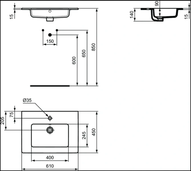 Раковина мебельная Ideal Standard Tempo 60 см прямоугольная, белая E066801 (детальная фотография), современные, hi-tech