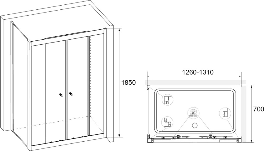 Душевой уголок RGW Classic RGW RGW CL-43 130х70 040943137-011 (детальная фотография), стеклянные, угловые, c поддоном, без поддона