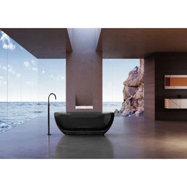 Ванна из полиэфирной смолы Abber Kristall 170x75 см черная AT9703Onyx (детальная фотография), без гидромассажа, большие