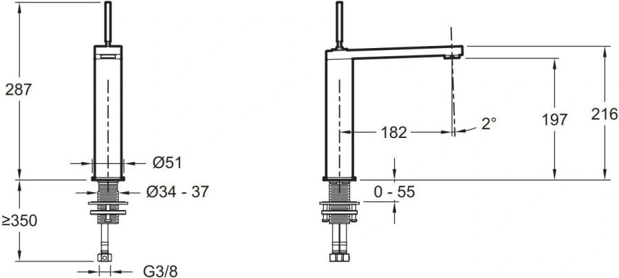 Смеситель для раковины Jacob Delafon Composed высокий E73053-ND-CP (детальная фотография), высокие, с донным клапаном