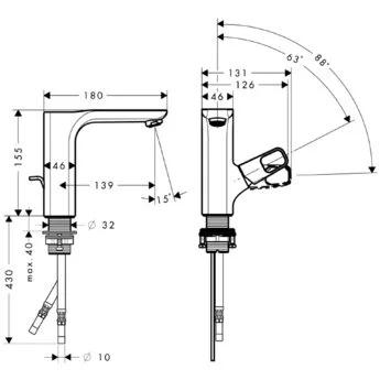 Смеситель для раковины Axor Urquiola 11020000 (детальная фотография), для раковины