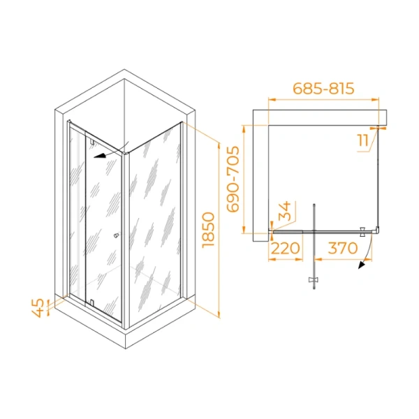 Душевой уголок RGW Passage PA-32 70х70 см профиль хром, стекло прозрачное 41083277-011 (детальная фотография), квадратные
