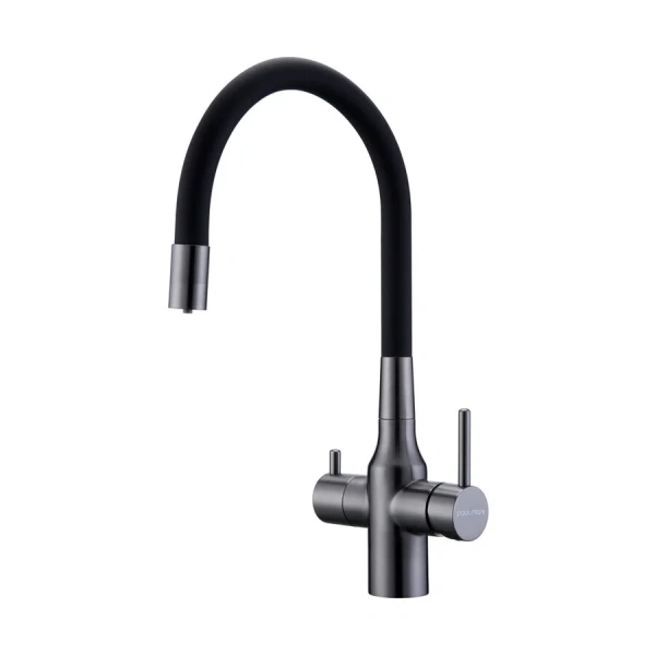Смеситель для кухни Paulmark Salix вороненая сталь/черный Sa213419-GM (детальная фотография), однорычажные, двухрычажные