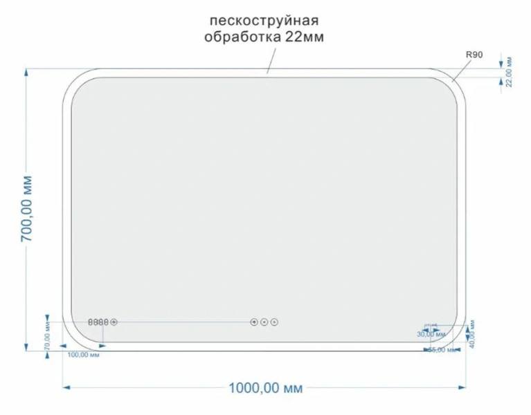 Зеркало с подсветкой Cersanit Led 100 см прямоугольное KN-LU-LED070*100-p-Os (детальная фотография), в наличии