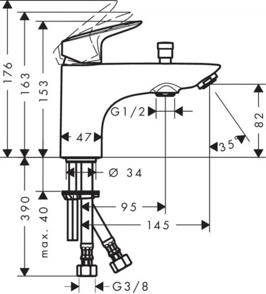 Смеситель для ванны Hansgrohe Logis 71315000 (детальная фотография), для ванны